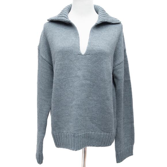 Revolve One Grey Day Blue Wool Blend V-Neck Sweater Size Small - Picture 1 of 10